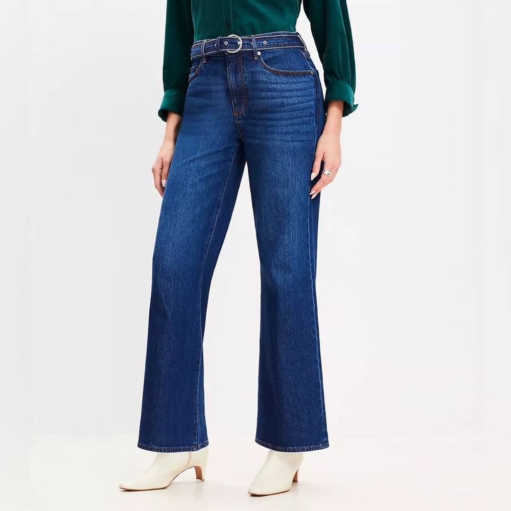 Ann Taylor LOFT Curvy High Rise Belted Wide Leg Jeans